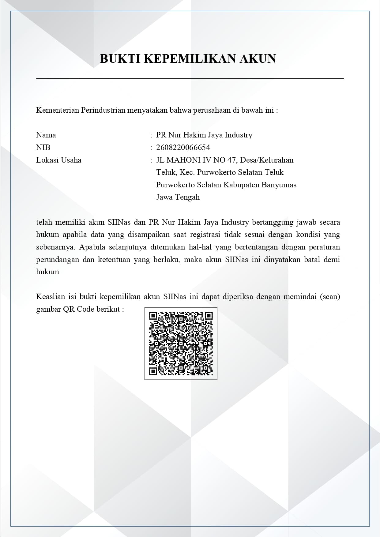 Document of OSS RBA Account Proof