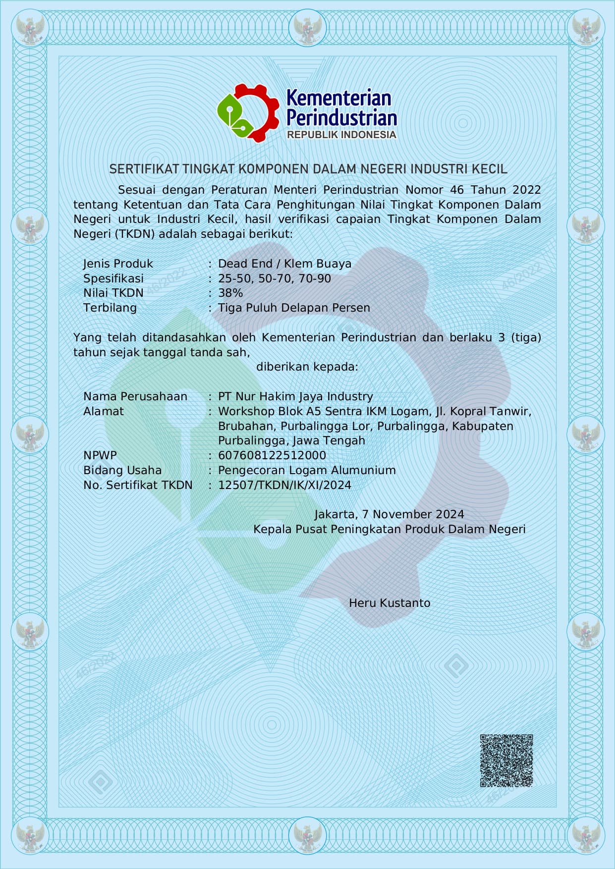 Document of TKDN Certificate